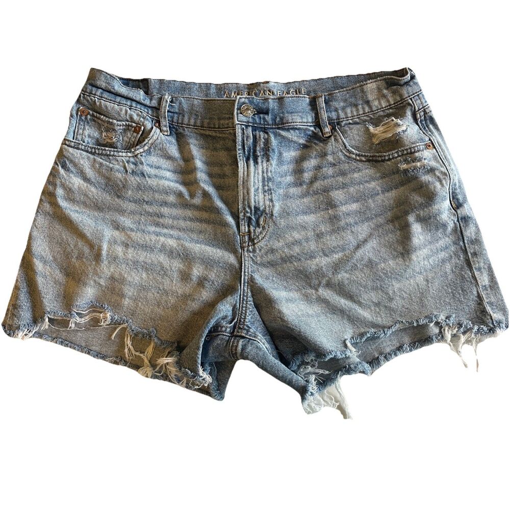 American Eagle Denim Shorts Womens 16 Blue Strigid High Rise Distressed Casual
